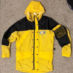 Vintage NBC News Yellow and Black Hooded Heavy Rain Jacket
